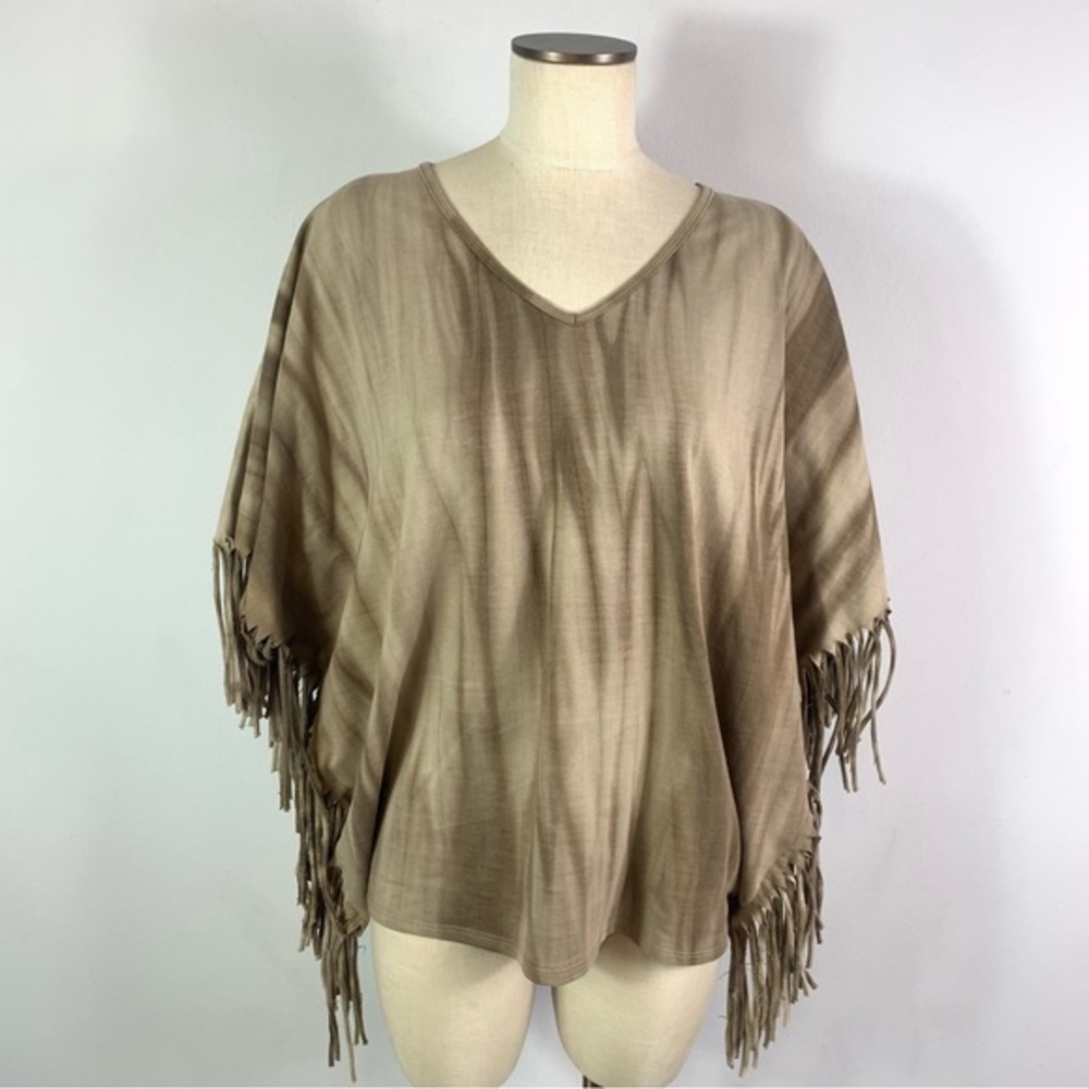 Fantastic Fawn Fringe Tie Dye Pullover Oversized Sweater Cape Tunic Shawl Large